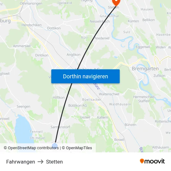 Fahrwangen to Stetten map