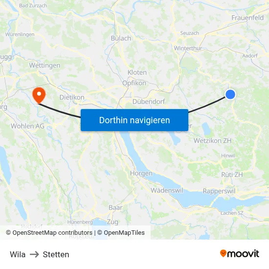 Wila to Stetten map