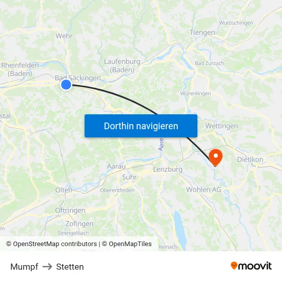 Mumpf to Stetten map