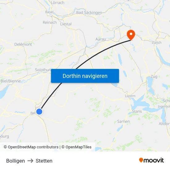 Bolligen to Stetten map