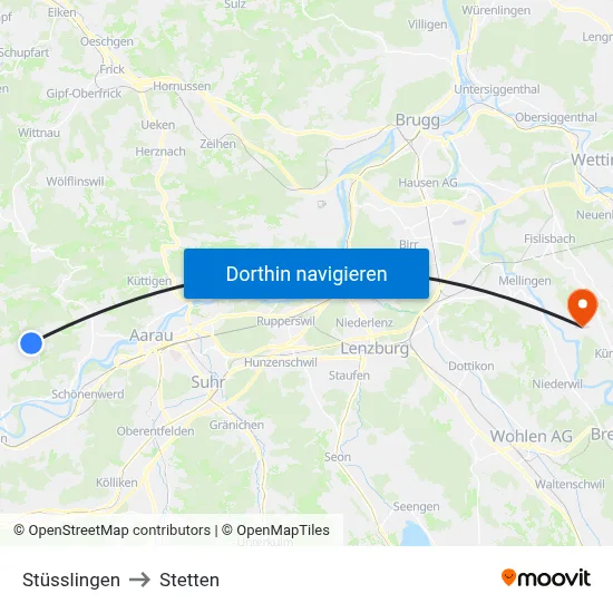 Stüsslingen to Stetten map