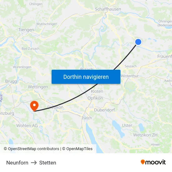 Neunforn to Stetten map
