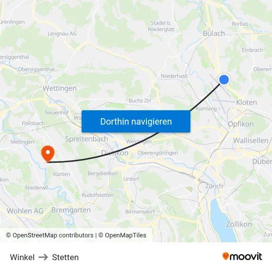 Winkel to Stetten map