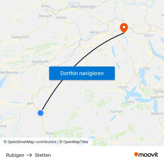 Rubigen to Stetten map