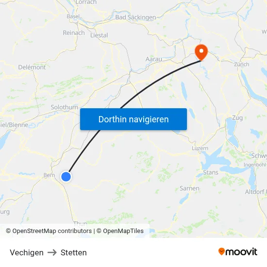 Vechigen to Stetten map
