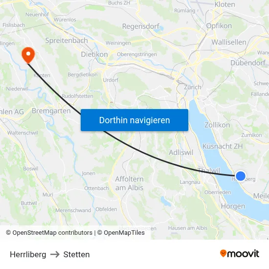 Herrliberg to Stetten map