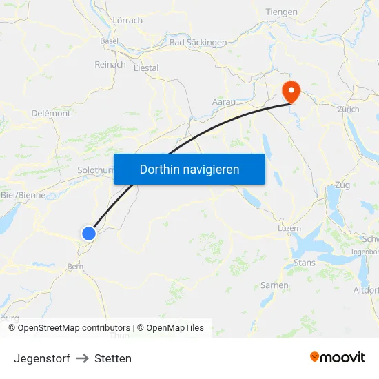 Jegenstorf to Stetten map