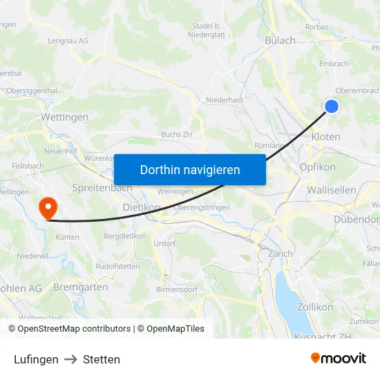 Lufingen to Stetten map