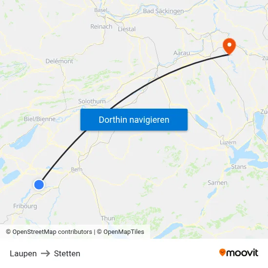 Laupen to Stetten map