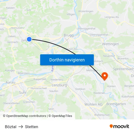 Böztal to Stetten map