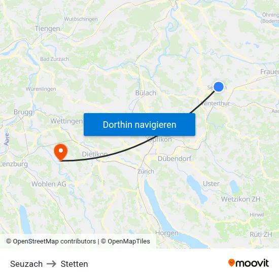 Seuzach to Stetten map