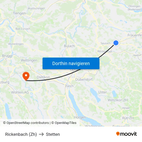 Rickenbach (Zh) to Stetten map