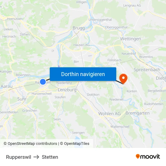 Rupperswil to Stetten map
