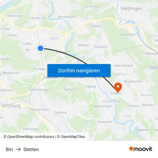Birr to Stetten map