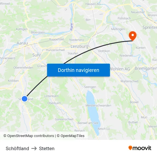 Schöftland to Stetten map