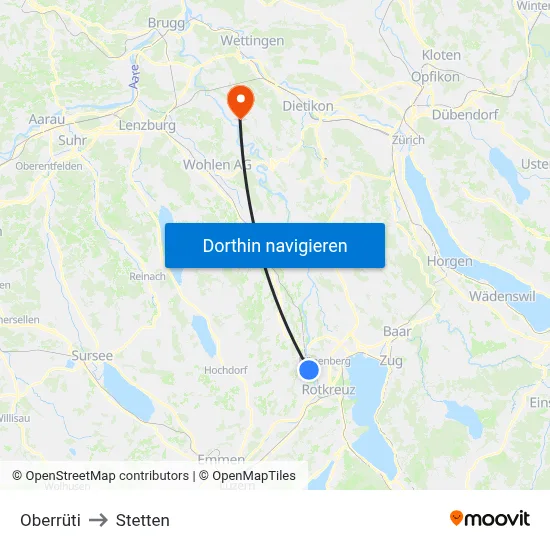 Oberrüti to Stetten map
