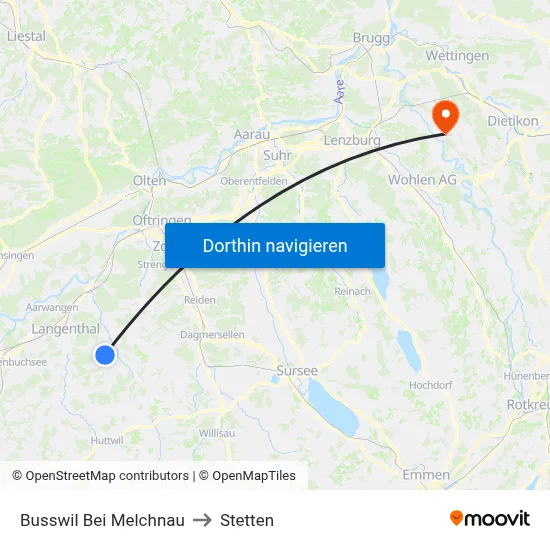 Busswil Bei Melchnau to Stetten map