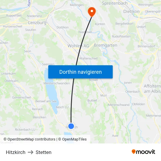 Hitzkirch to Stetten map