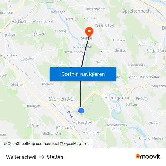 Waltenschwil to Stetten map