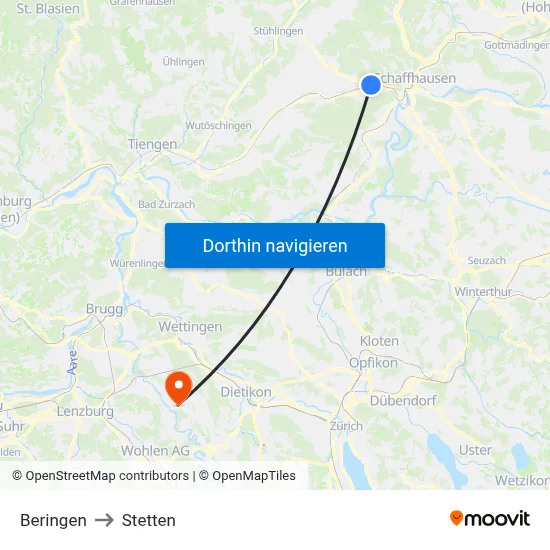 Beringen to Stetten map