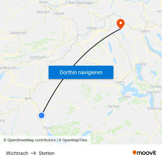 Wichtrach to Stetten map