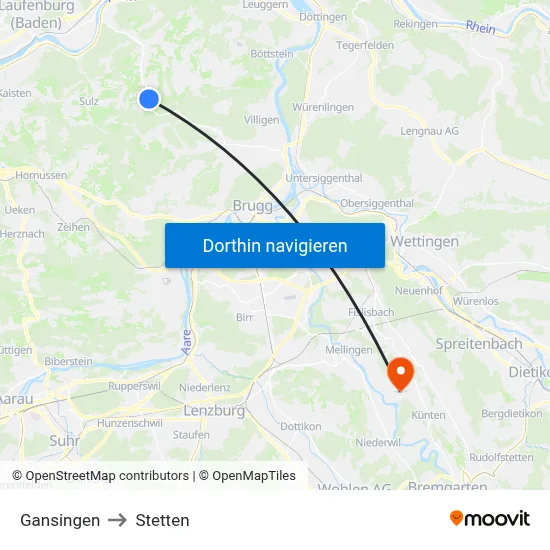 Gansingen to Stetten map