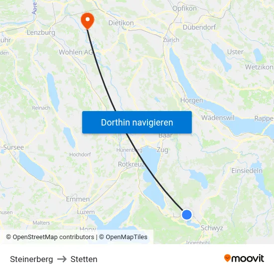 Steinerberg to Stetten map