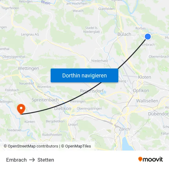 Embrach to Stetten map