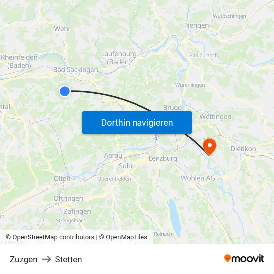 Zuzgen to Stetten map