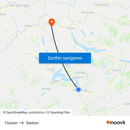 Flüelen to Stetten map