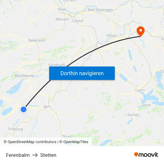 Ferenbalm to Stetten map