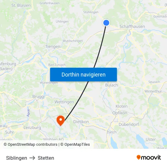 Siblingen to Stetten map