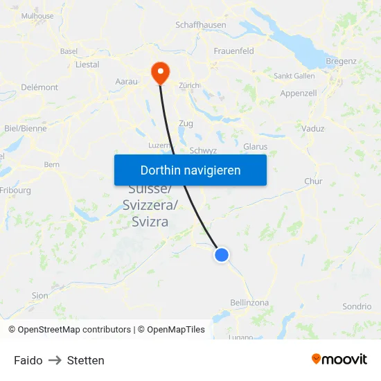 Faido to Stetten map