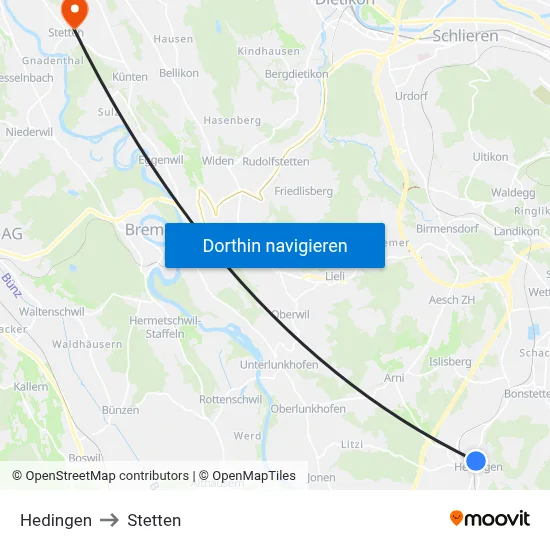Hedingen to Stetten map