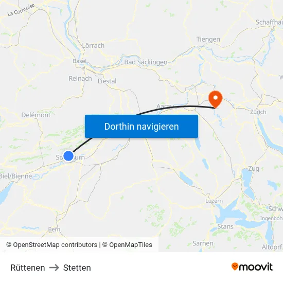 Rüttenen to Stetten map