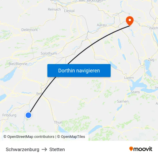 Schwarzenburg to Stetten map