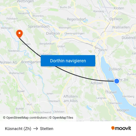 Küsnacht (Zh) to Stetten map