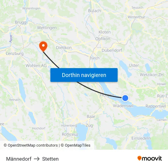 Männedorf to Stetten map