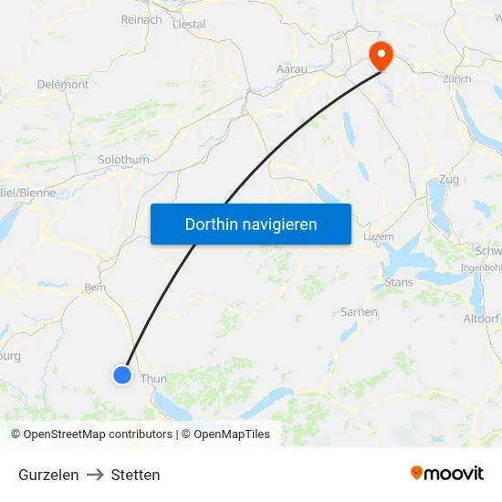 Gurzelen to Stetten map