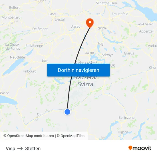 Visp to Stetten map