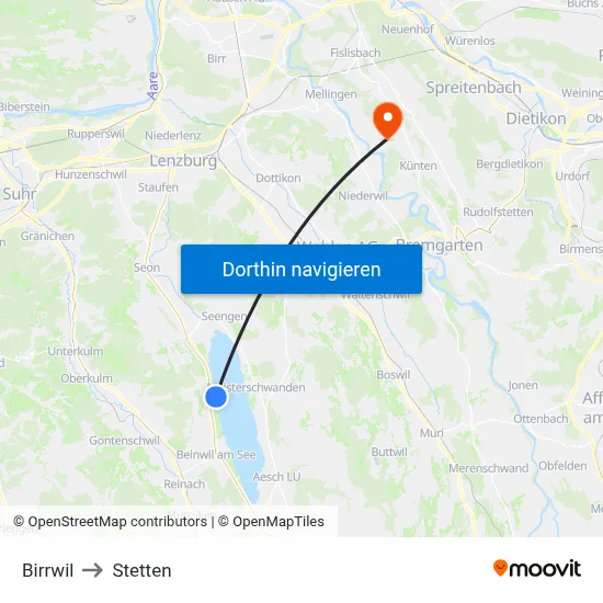 Birrwil to Stetten map
