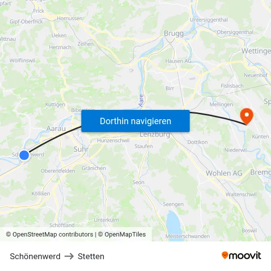 Schönenwerd to Stetten map