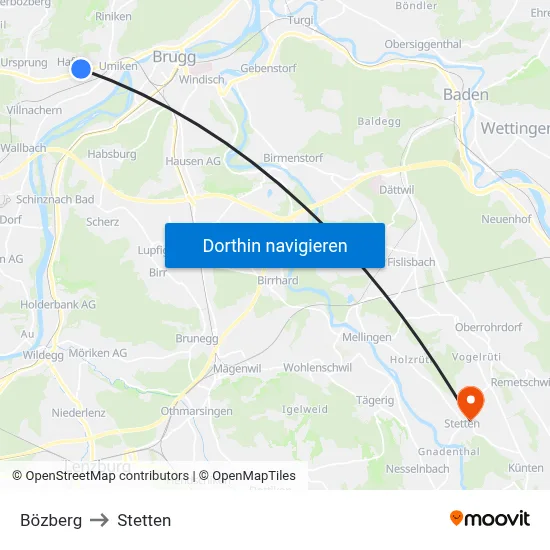 Bözberg to Stetten map