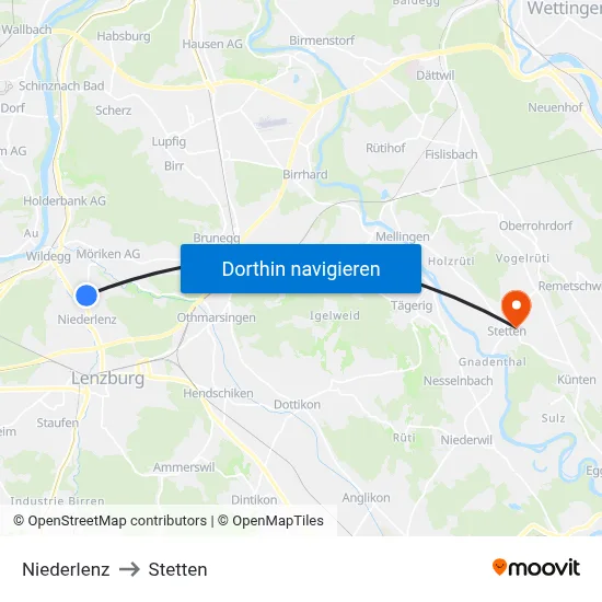 Niederlenz to Stetten map