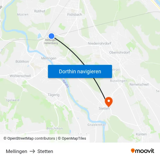Mellingen to Stetten map