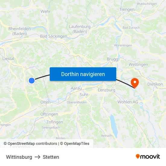 Wittinsburg to Stetten map