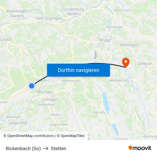 Rickenbach (So) to Stetten map