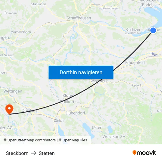 Steckborn to Stetten map