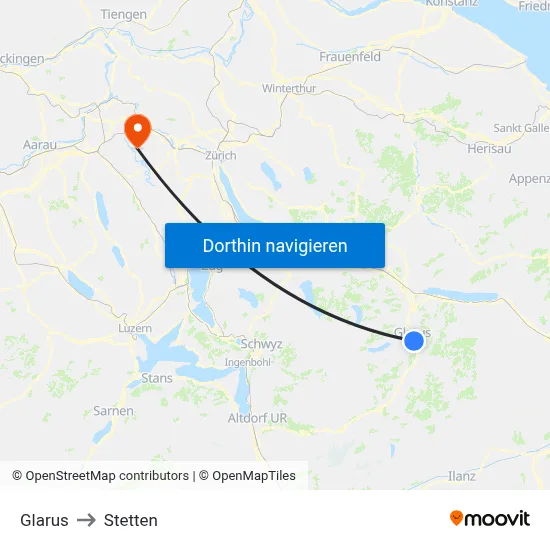 Glarus to Stetten map