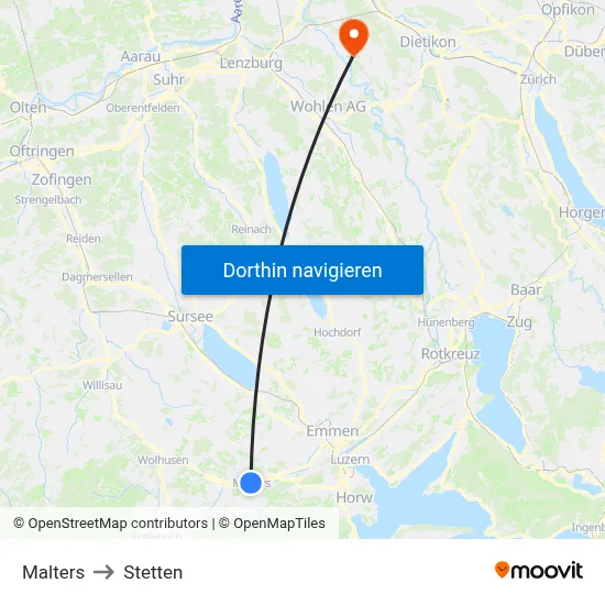 Malters to Stetten map